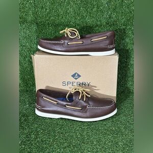 SPERRY TOP SIDER 2 EYES LEATHER BOAT SHOES , SIZE 10.5 MENS, BROWN BEIGE, NEW